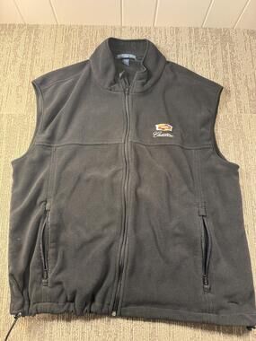 Chestnut Hill Fleece Vest Mens XL Black Full Zip Pockets Cadillac Car Logo